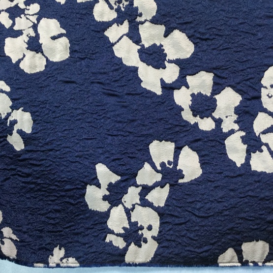 Blue White Flower Denim Fancy Jacauqrd Fabric