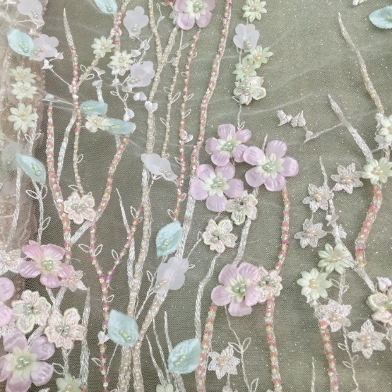 Pink Stone Embroidery Fabric for Dress