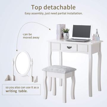 Vanity Makeup Table Dressing Table Set with Stool and Oval Mirror Wooden Dressing Table Designs