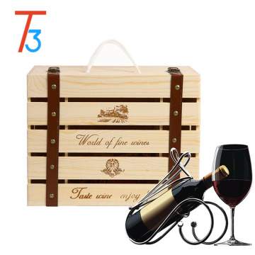 Pine wooden packaging wine crate storage gift box