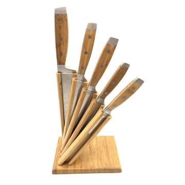 6pcs forged bamboo handle knife set