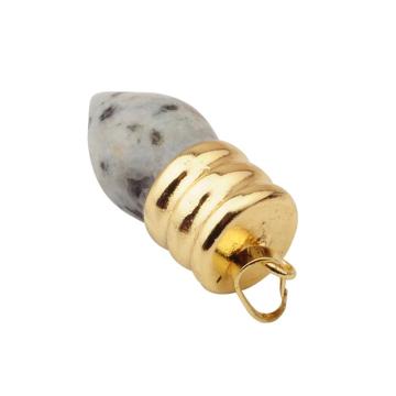 Natural lamp bulb Dalmation Jasper Crystal Pendant Plated Gold