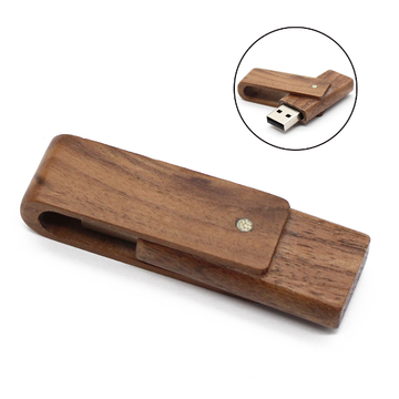 Wooden Swivel USB Flash drive with logo engraved