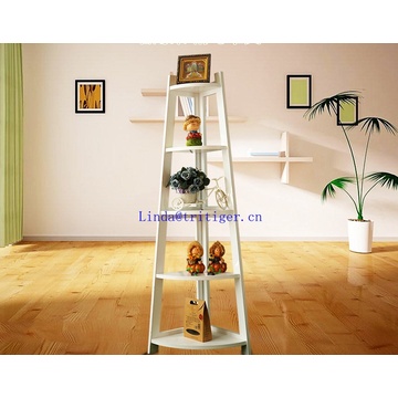 Cheap 5-Tier wood Corner Ladder storage display foldable Shelf bookcase