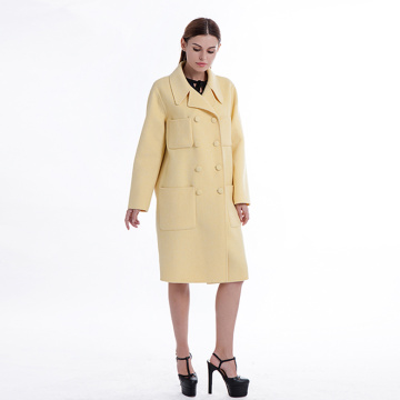 Yellow double-breasted cashmere blended overcoat
