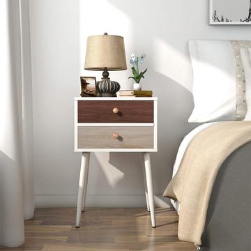 Side End Table Nightstand Bedroom Table wood cabinet with 2 Drawers