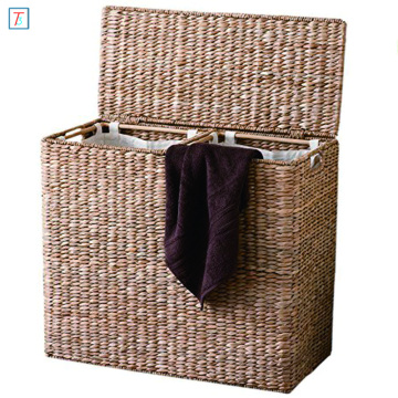 Oversized Divided Seagrass Fiber Laundry Hamper Storage Basket with Handles and 2 Removable Liners