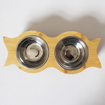 Bamboo Elevated Pet Feeder with two bowels