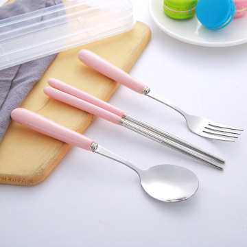 Travel Cutlery Set Ceramic Handle Spoon Fork Chopsticks