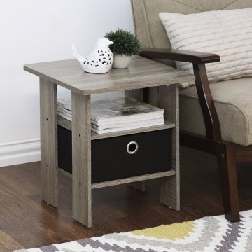 French Oak Grey black Small Bedside Table Bedroom Night Stand with Bin Drawer