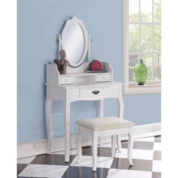 Bedroom Vanity Set with Stool Dressing Make-Up Table with 3 Drawers and Mirror