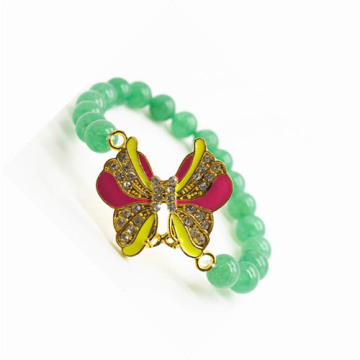 Green Aventurine Gemstone Bracelet with Diamante alloy Butterfly Piece