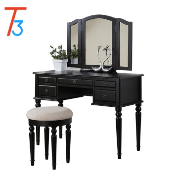 Collection makeup vanity table set with mirror stool black