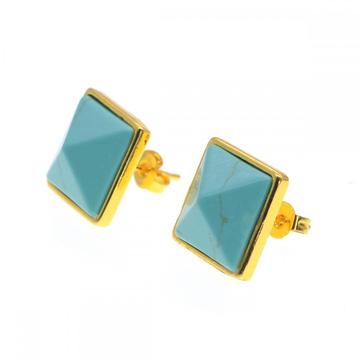 Natural Craved Pyramid Turquoise Stud Earrings