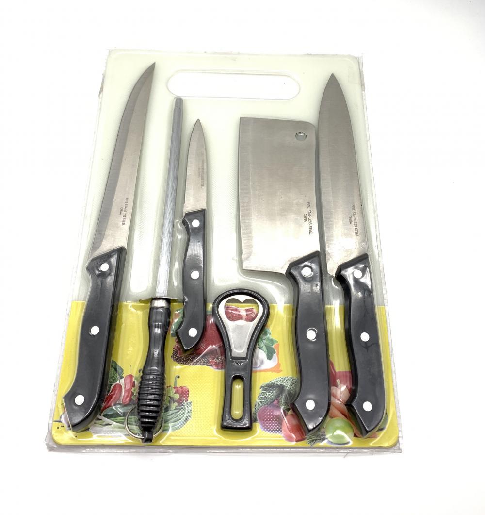 7pcs plastic handle kitchen knife board set