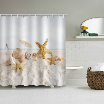 Starfish Conch Waterproof Shower Curtain Sea Beach Bathroom Decor