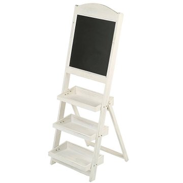 Vintage White Freestanding Wood Chalkboard Easel stand with 3 Display Shelves