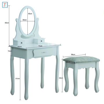 White Dressing Table 3-Drawer Makeup Dresser Set with Stool Oval Mirror
