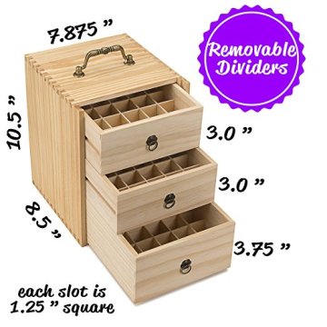 Holds 75 Bottles Roller Balls 3 Tier Space Saver Essential oil Wooden Storage Case With Handle
