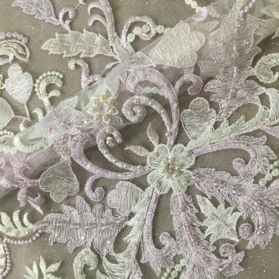 High Quality Handmade Embroidery Wedding Beaded Fabric