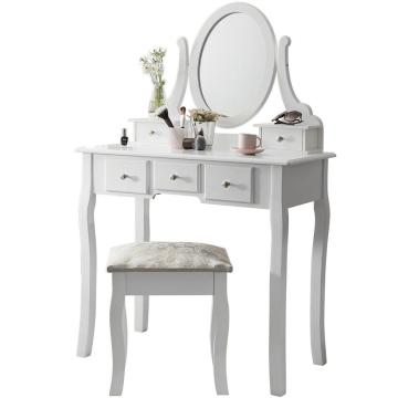 Bedroom chic dressing table with mirror wooden drawer stool