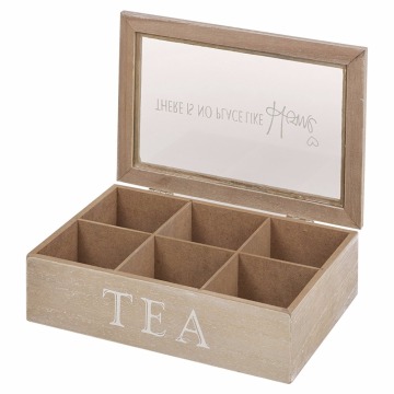 Glass Lid Wooden 6 Section Tea Bag Storage Box
6 Section Tea Bag Box Storage Holder Container with Glass Lid