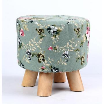 Fabric Cushioned Small Round Stools Low Footstool Wooden Designed
