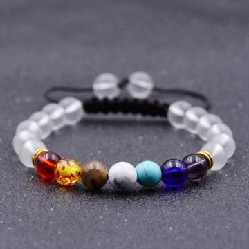 7 Chakra Charm Natural Stone Beads Woven Bracelet