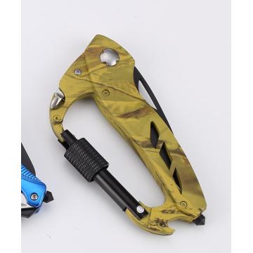 Camouflage Aluminum Climbing Carabiner Hook with knife