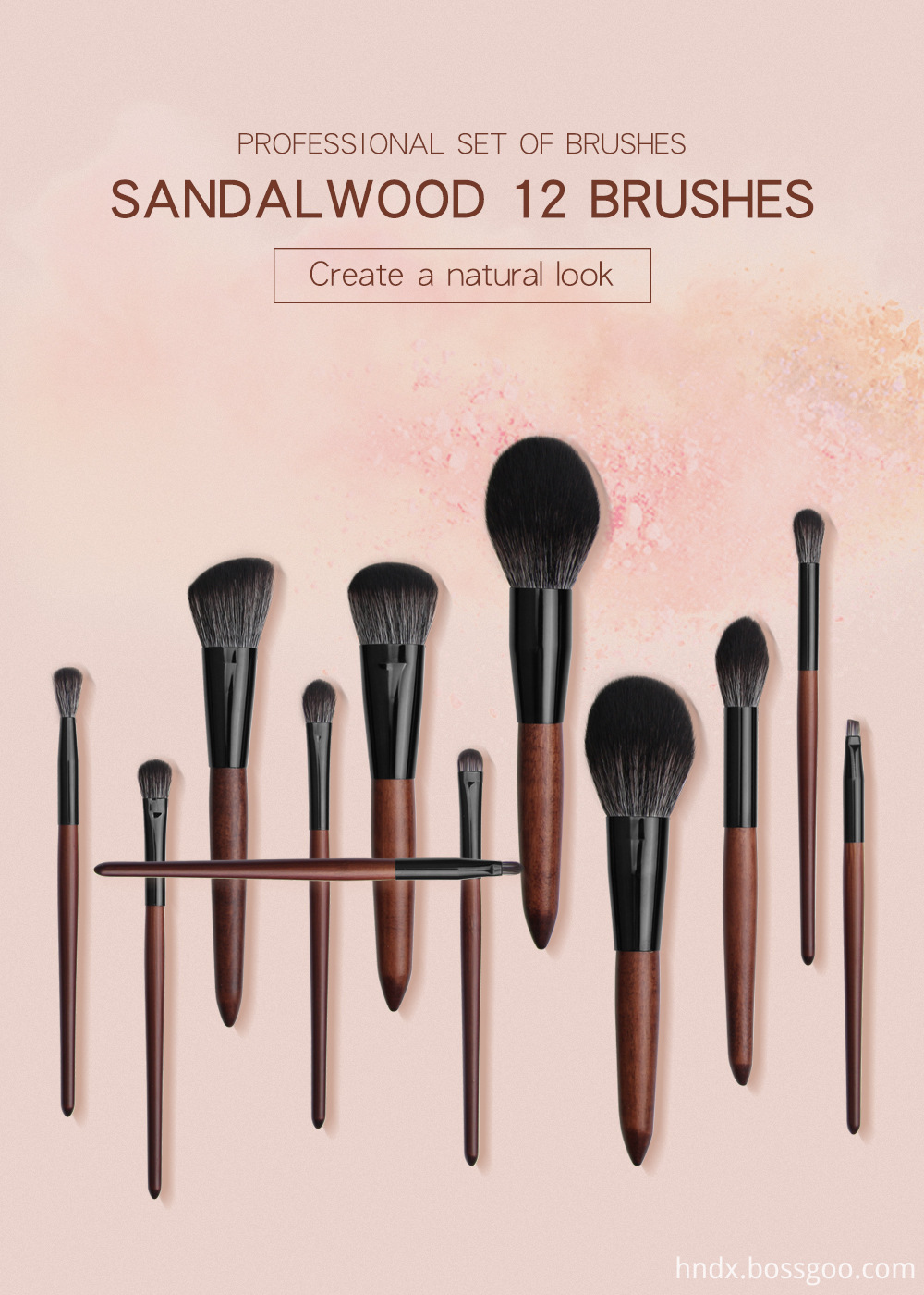 12 Pieces Sandalwood Color Makeup Brushes Set 1