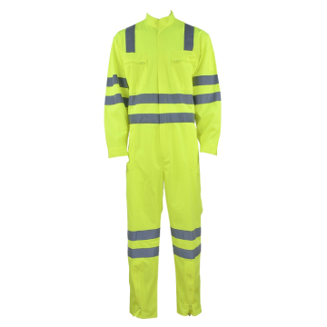 Fluorescent Green Coverall Workwear With Reflective Tapes