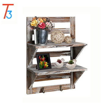 rustic wood wall organizer shelves storage spice rack with 2 hooks