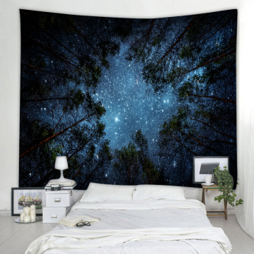 Starry Tapestry Wall Hanging Galaxy Night Sky Wall Tapestry Forest Tapestry Wall Hanging Tree Wall Art for Living Room Bedroom D