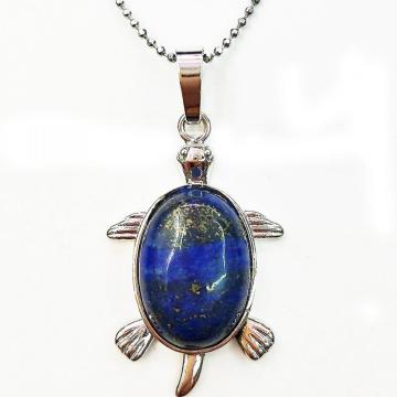 Silver Natural Gemstone Tortoise Charms Pendant for women men jewelry necklace