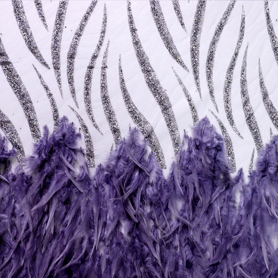 Purple Glitter Feather Lace Tulle Mesh Fabric