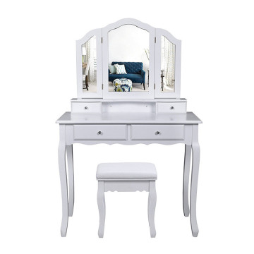 Movable Modern Wooden Dressing Table With Mirror And Stool