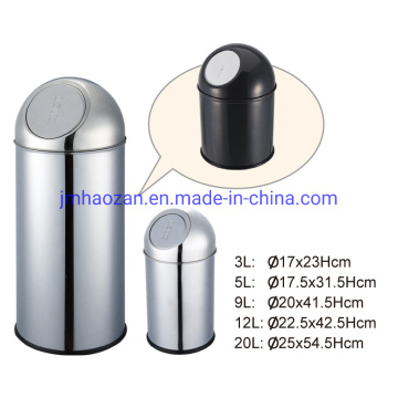 High Quality Stainless Steel Round Hole Hand Push Trash Bin, Dustbin