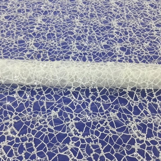 Ivory Tulle Beaded Lace Fabric