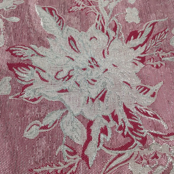 Pink Silver Poly Paisley Jacquard Fabric
