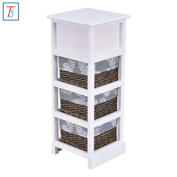 Side End Table Night Stand Storage Shelf with Three Bin Drawer