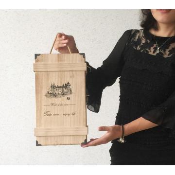 Vintage Handmade Wood Wine Box Holder for 2 Bottles With Handle Wine Gift Box