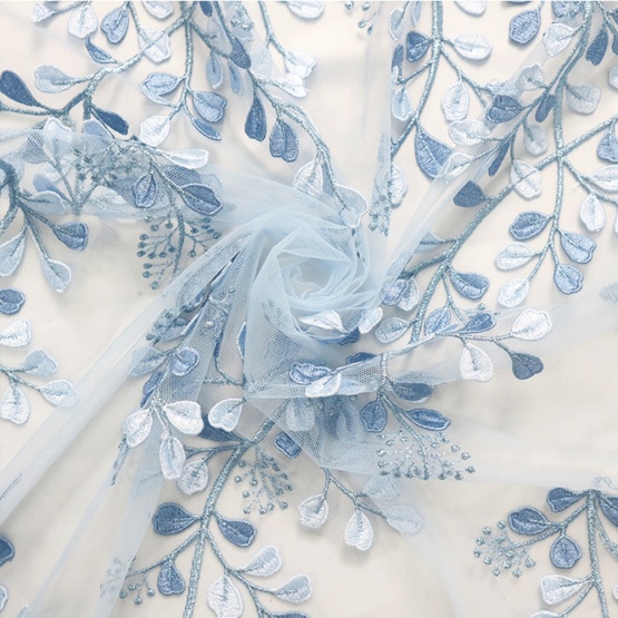 Sky Blue Africa Lace Fabric Flower Embroidery Lace