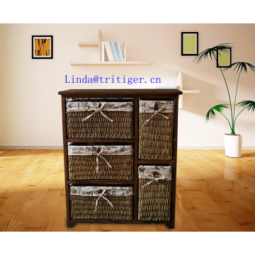 countryside style small solid wood storage cabinet with wicker drawer