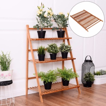 Plant Flower Stand Rack Shelf 3-Tier Bamboo Foldable Pot Racks Planter Organizer Display Shelves