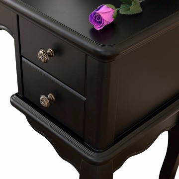 Vanity Table Set Tri-folding Mirror Makeup Dressing Table with Padded Stool & 6 Drawers,Black