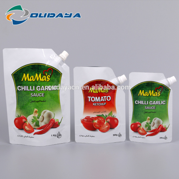 Custom Designed Chilli Garlic Sauce Packaging with Spout
