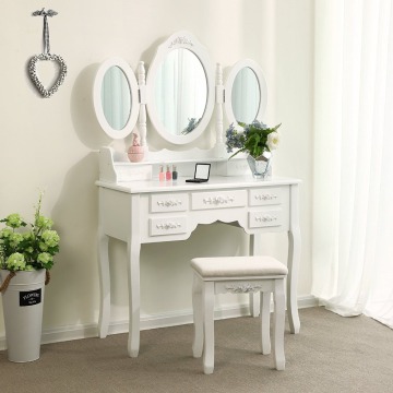 Vanity Set Tri-folding Mirror Make-up Dressing Table