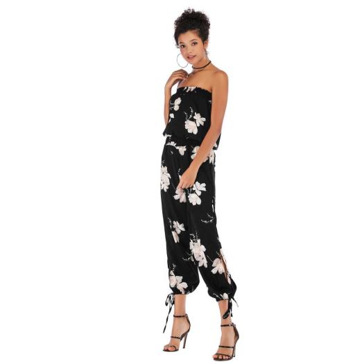 Women's Backless Chiffon Jumpsuit Casual Cropped Trousers