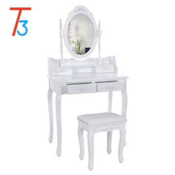 modern white wooden dressing table with stools