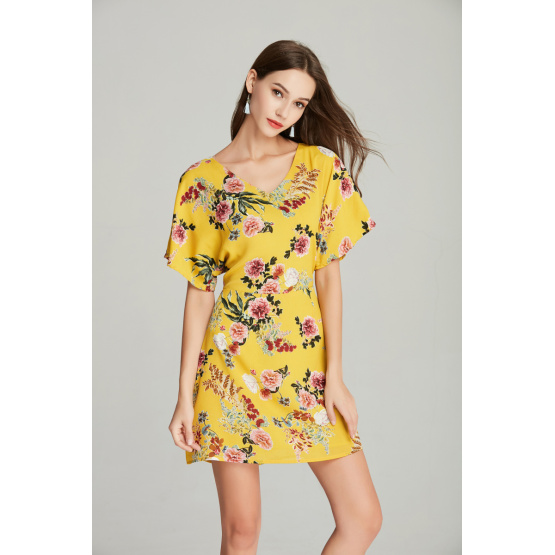 fashion womans ladies printed floral V neck dress